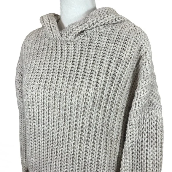 H&M Alpaca Wool Blend Chunky Knit Hooded Tunic Pullover Sweater Beige Medium - Picture 3 of 15